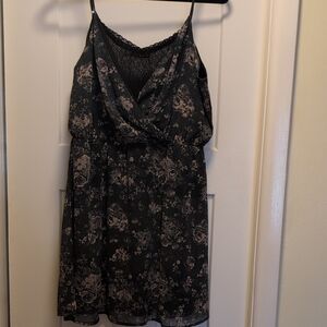 Maurices Black Floral Lace-Trim Mini Dress